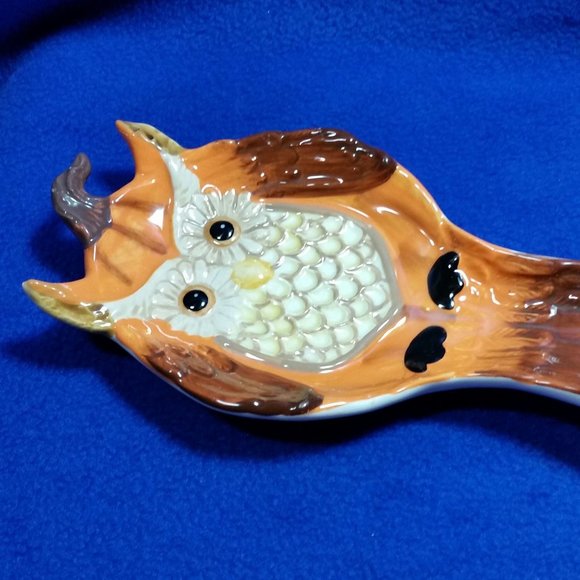 Cracker Barrel Owl and Pumpkin Spoon Rest Fall Table Decor Stoneware Pre-Owned - Picture 5 of 10